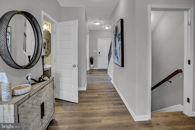 128 Fred Dr, North East, MD 21901 - corridor with an upstairs landing, wood finished floors, and baseboards
