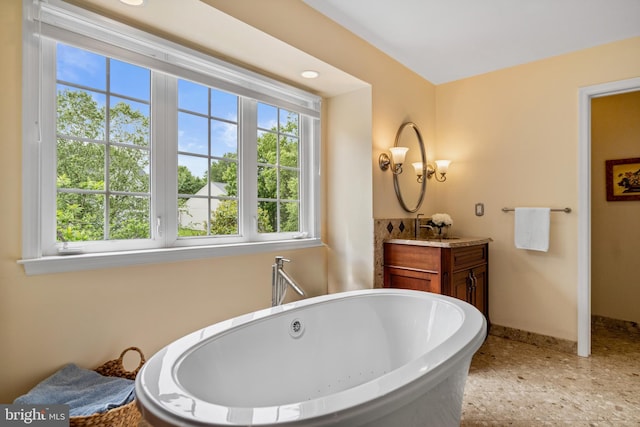 21381 Chickacoan Trail Dr, Broadlands, VA 20148 - full bath featuring plenty of natural light, baseboards, a freestanding tub, and vanity