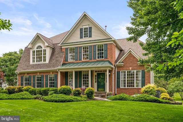 21381 Chickacoan Trail Dr, Broadlands, VA 20148 - view of front facade with brick siding, a shingled roof, and a front yard
