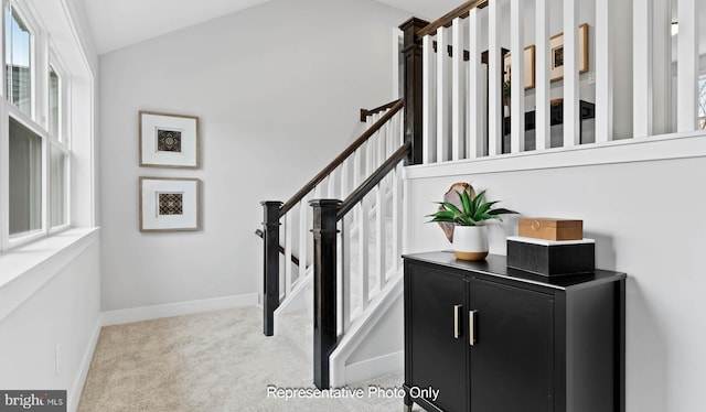 23 Vista Ct, Lititz, PA 17543 - staircase with carpet floors, plenty of natural light, baseboards, and lofted ceiling