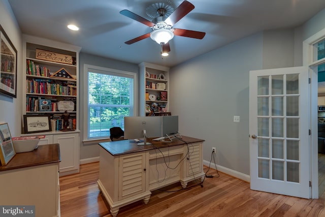 3565 Sauvignon Ln, Chesapeake Beach, MD 20732 - office area featuring light wood-style floors, ceiling fan, baseboards, and recessed lighting