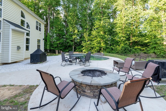3565 Sauvignon Ln, Chesapeake Beach, MD 20732 - view of patio / terrace with a fire pit, area for grilling, an outdoor pool, and outdoor dining area