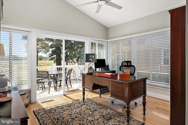 30558 Luff Ln Unit C-14, Ocean View, DE 19970 - office space featuring a ceiling fan, high vaulted ceiling, plenty of natural light, and light wood finished floors