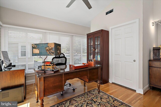 30558 Luff Ln Unit C-14, Ocean View, DE 19970 - office area with ceiling fan, light wood finished floors, lofted ceiling, and baseboards