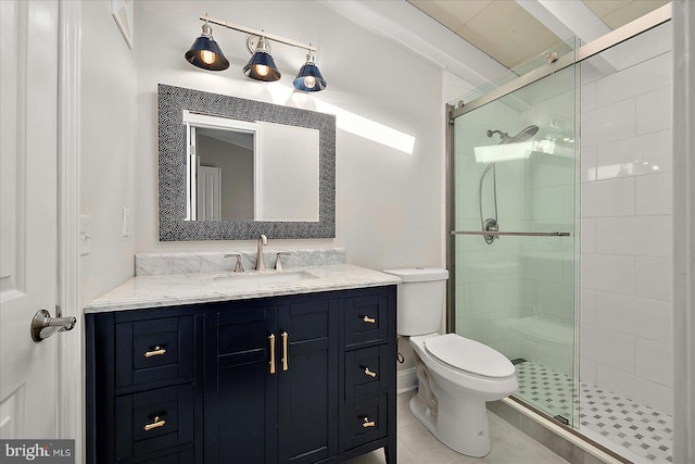 3 129th St Unit 7, Ocean City, MD 21842 - full bathroom featuring toilet, a stall shower, vanity, and tile patterned floors