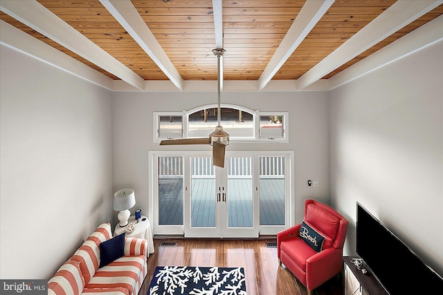 3 129th St Unit 7, Ocean City, MD 21842 - living room with wood finished floors and wood ceiling with exposed beams