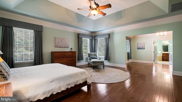 2799 Manion Way, Doylestown, PA 18902 - bedroom with a raised ceiling, hardwood / wood-style flooring, crown molding, and a ceiling fan