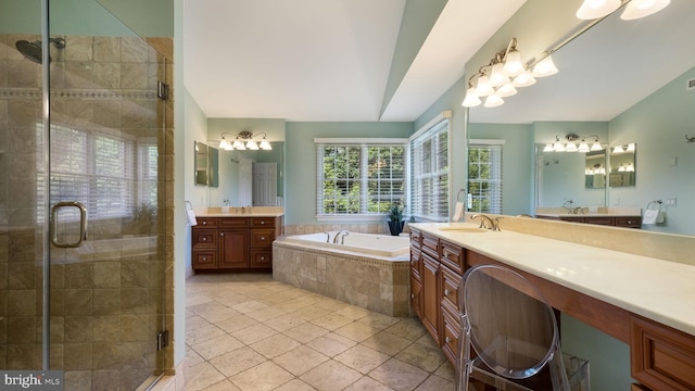 2799 Manion Way, Doylestown, PA 18902 - bathroom with two vanities, a bath, a stall shower, and tile patterned floors