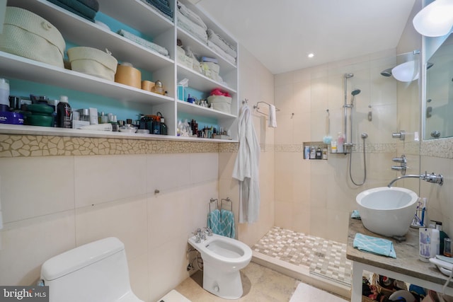 3927 Georgetown Ct NW, Washington, DC 20007 - bathroom with tile walls, a shower stall, and a bidet