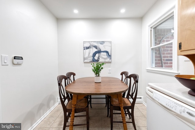 522 Goucher Blvd, Baltimore, MD 21286 - dining area featuring a baseboard heating unit, recessed lighting, baseboards, and light tile patterned floors