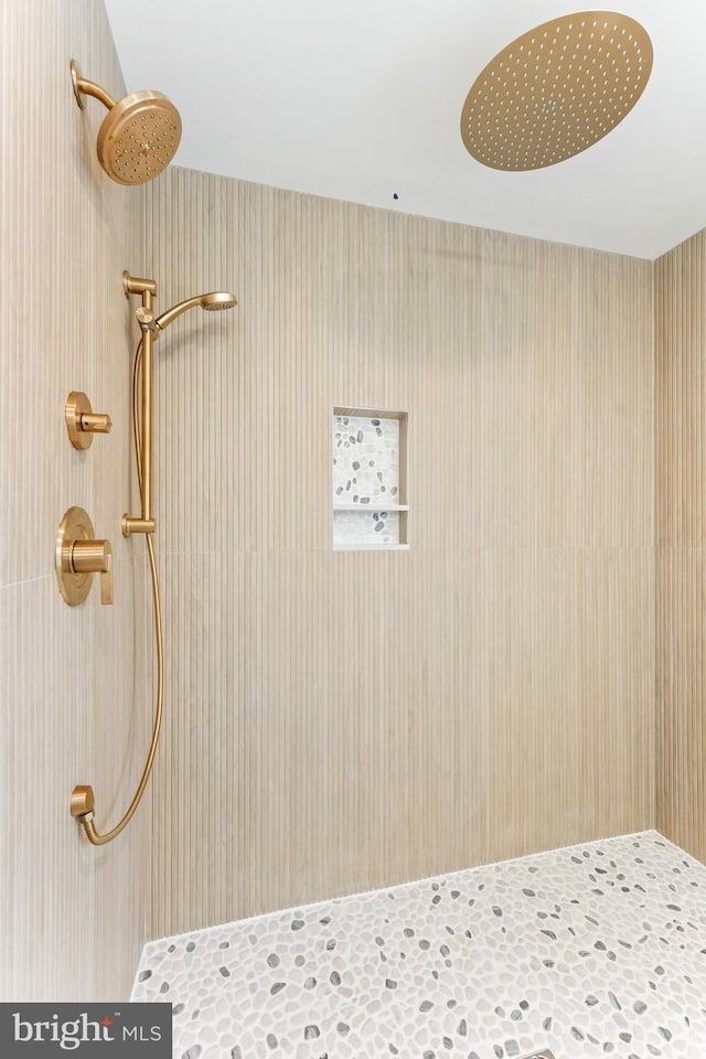 bathroom view of tiled shower