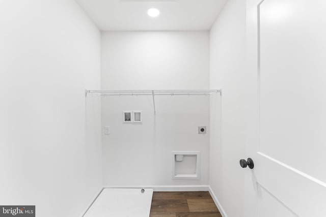 laundry room featuring hookup for an electric dryer, wood finished floors, hookup for a washing machine, and recessed lighting