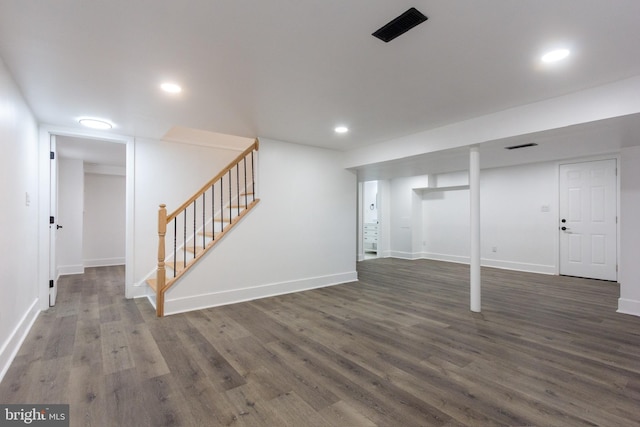 2 Baltimore Ave, Glen Burnie, MD 21061 - finished below grade area with stairway, dark wood-type flooring, baseboards, and recessed lighting