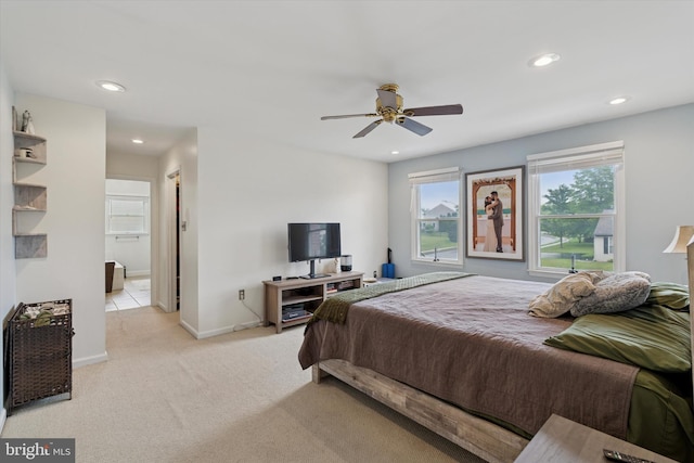504 Ridge Dr, Douglassville, PA 19518 - bedroom featuring recessed lighting, light colored carpet, baseboards, and ceiling fan