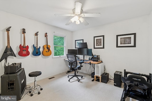 504 Ridge Dr, Douglassville, PA 19518 - carpeted office featuring a ceiling fan and baseboards