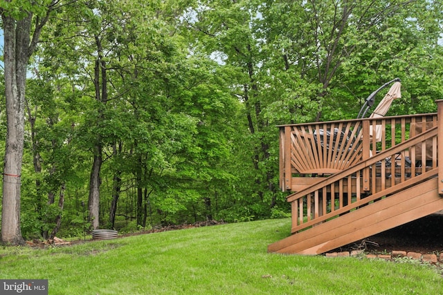 504 Ridge Dr, Douglassville, PA 19518 - view of green lawn featuring a wooden deck