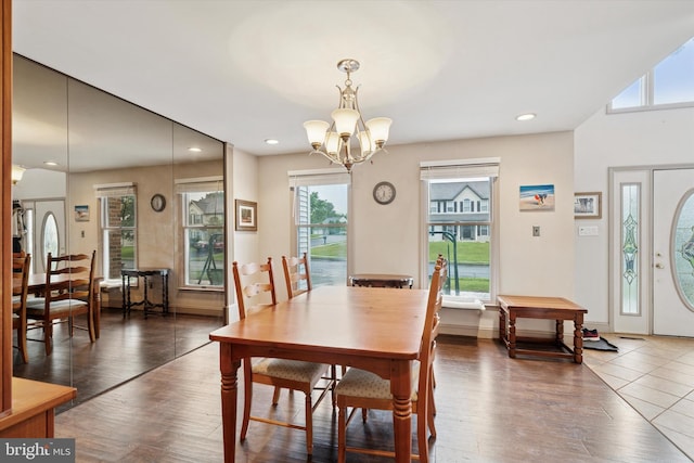 504 Ridge Dr, Douglassville, PA 19518 - dining room featuring a chandelier, plenty of natural light, wood finished floors, and recessed lighting