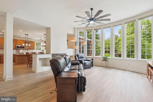 831 Macalister Dr SE, Leesburg, VA 20175 - living room featuring ceiling fan, plenty of natural light, light wood-type flooring, and recessed lighting