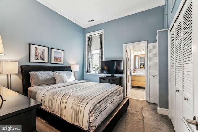 306 S 13th St Unit 8, Philadelphia, PA 19107 - bedroom featuring ornamental molding, carpet floors, and ensuite bathroom