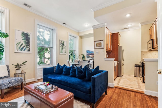 306 S 13th St Unit 8, Philadelphia, PA 19107 - living area with ornamental molding, baseboards, recessed lighting, and wood finished floors