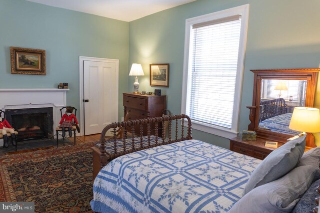 322 Main St E, Fincastle, VA 24090 - bedroom featuring a fireplace with flush hearth and wood finished floors
