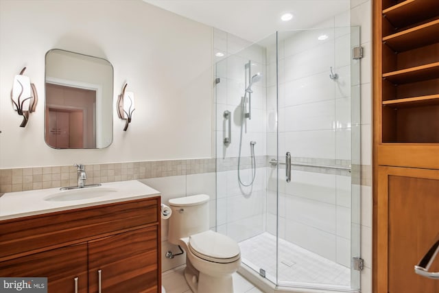 6662 Van Winkle Dr, Falls Church, VA 22044 - full bath featuring vanity, a shower stall, tile walls, and recessed lighting