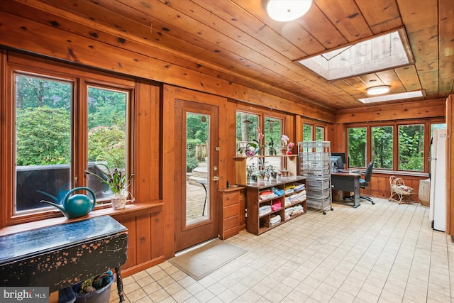 6662 Van Winkle Dr, Falls Church, VA 22044 - office with wooden ceiling, wood walls, and a skylight