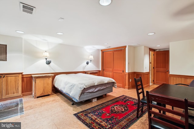 6662 Van Winkle Dr, Falls Church, VA 22044 - bedroom with a wainscoted wall, recessed lighting, and wooden walls