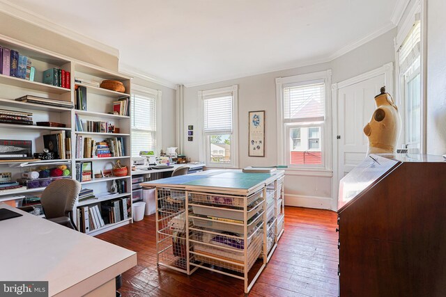 922 8th Ave, Prospect Park, PA 19076 - home office with plenty of natural light, dark wood-type flooring, and crown molding