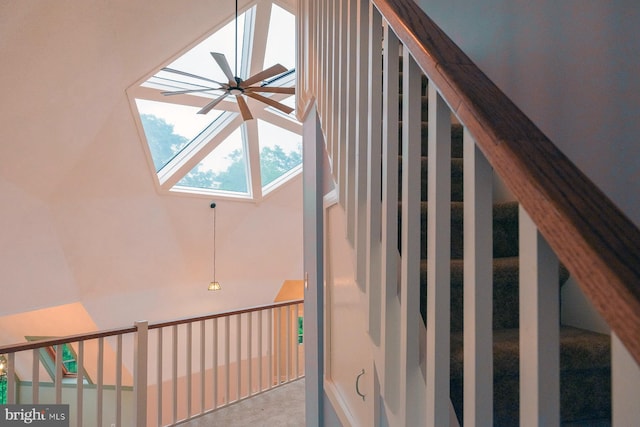 4027 Trego Mountain Rd, Keedysville, MD 21756 - stairway featuring a skylight and ceiling fan