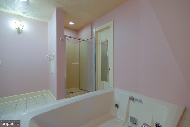 4027 Trego Mountain Rd, Keedysville, MD 21756 - full bathroom with a tub with jets, a stall shower, and a textured ceiling