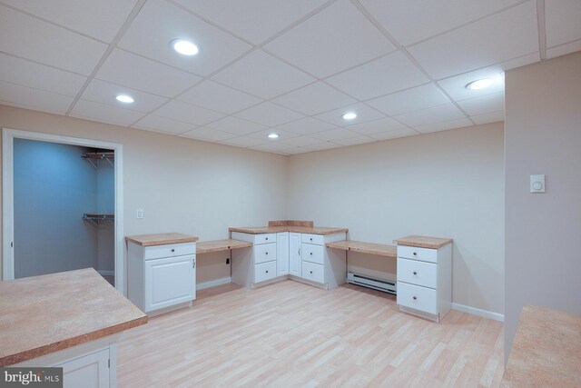 4027 Trego Mountain Rd, Keedysville, MD 21756 - unfurnished office with a baseboard radiator, light wood-type flooring, recessed lighting, a paneled ceiling, and baseboards