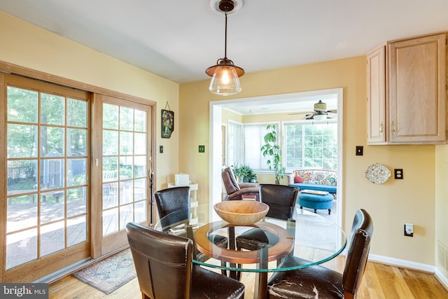 5518 Kempton Dr, Springfield, VA 22151 - dining room featuring light wood-type flooring, baseboards, and a ceiling fan