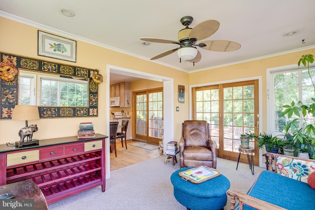 5518 Kempton Dr, Springfield, VA 22151 - living area with ornamental molding and a ceiling fan