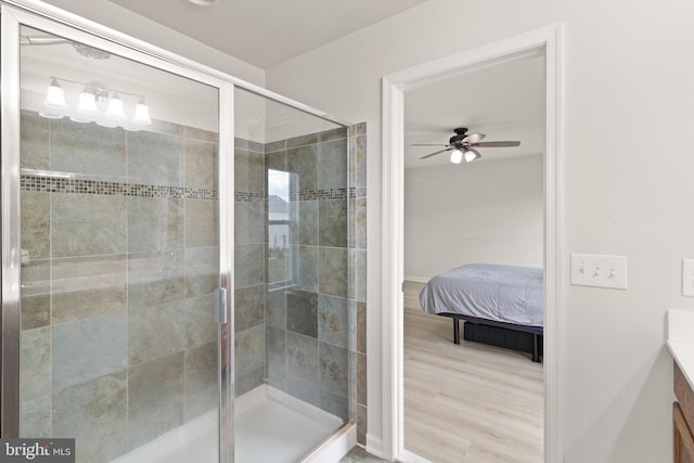 30 Ivy Spring Ln, Fredericksburg, VA 22406 - full bathroom with vanity, ceiling fan, a stall shower, and connected bathroom