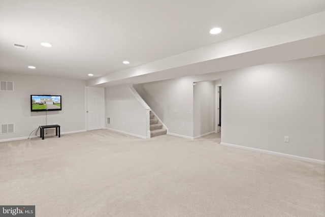 30 Ivy Spring Ln, Fredericksburg, VA 22406 - finished basement with light colored carpet, stairs, recessed lighting, and baseboards