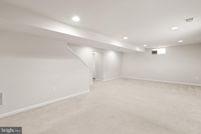 30 Ivy Spring Ln, Fredericksburg, VA 22406 - below grade area with recessed lighting, light carpet, and baseboards