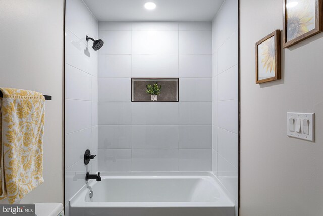 2209 M St NE Unit 3, Washington, DC 20002 - bathroom featuring shower / bath combination, toilet, and recessed lighting