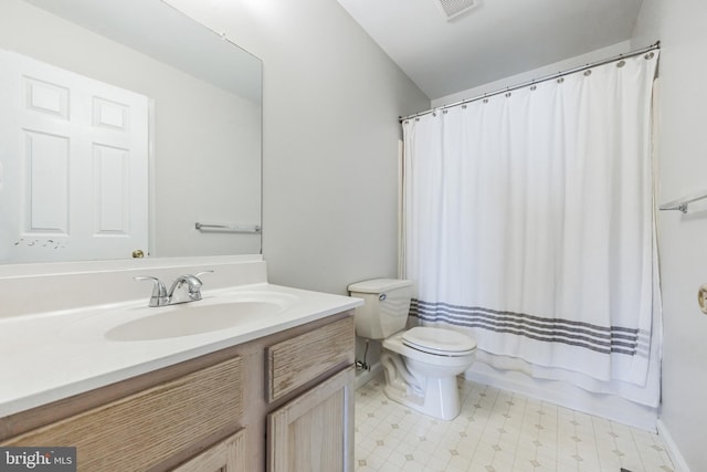 515 Williamsburg Way, King Of Prussia, PA 19406 - bathroom with toilet, vanity, shower / tub combo with curtain, and tile patterned floors