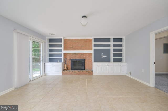1104 Milroy Ct, Winchester, VA 22601 - unfurnished living room with built in features, light tile patterned floors, a fireplace, and electric panel