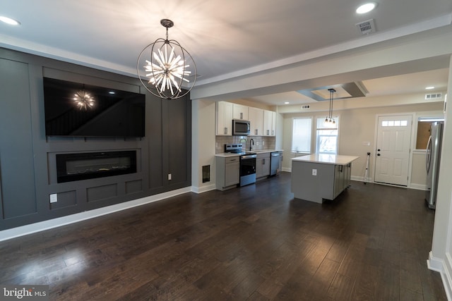 3815 Cottage Ave, Baltimore, MD 21215 - living area with a chandelier, baseboards, dark wood finished floors, and recessed lighting