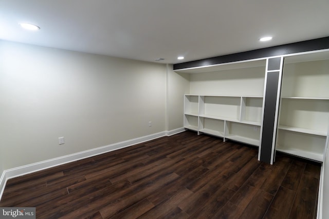 3815 Cottage Ave, Baltimore, MD 21215 - finished basement with dark wood-style flooring, recessed lighting, and baseboards