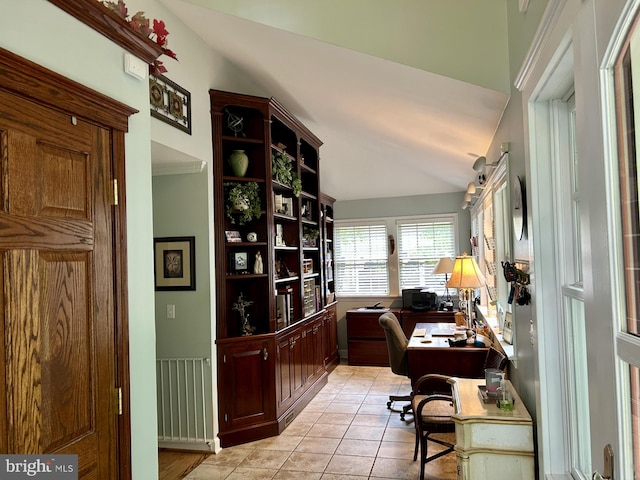 569 Highbank Rd, Severna Park, MD 21146 - office area with light tile patterned floors and lofted ceiling