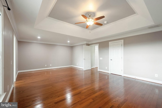 20677 Erskine Ter, Ashburn, VA 20147 - empty room with a tray ceiling, ceiling fan, wood-type flooring, baseboards, and recessed lighting