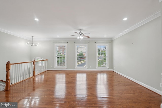 20677 Erskine Ter, Ashburn, VA 20147 - unfurnished room featuring wood finished floors, ornamental molding, ceiling fan, baseboards, and recessed lighting