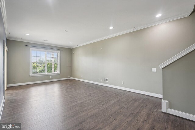 20677 Erskine Ter, Ashburn, VA 20147 - spare room with ornamental molding, baseboards, dark wood-style flooring, and recessed lighting