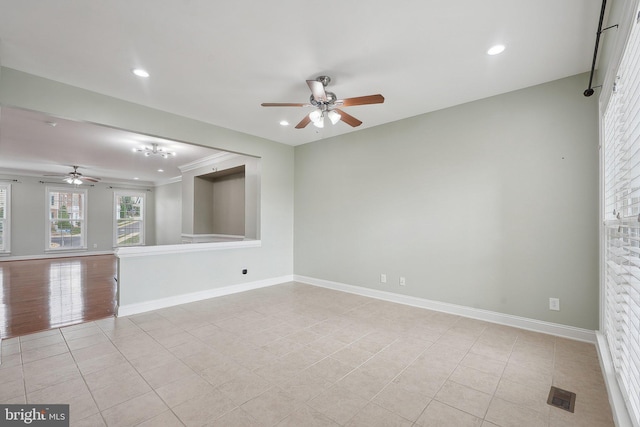 20677 Erskine Ter, Ashburn, VA 20147 - empty room featuring a ceiling fan, light tile patterned flooring, recessed lighting, and baseboards