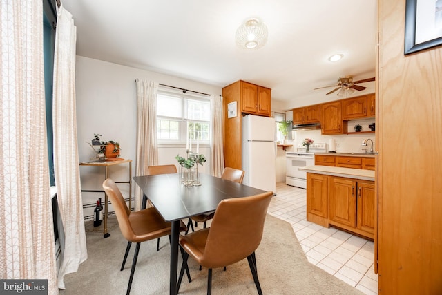 200 Maplewood Dr Unit 20, Pottstown, PA 19464 - dining area with a ceiling fan, light tile patterned floors, recessed lighting, and baseboard heating