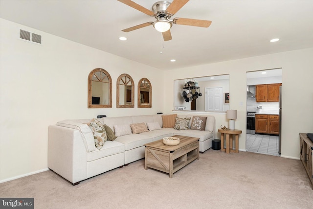 8 Crestwood Dr, Hamilton, NJ 08690 - living area with light colored carpet, recessed lighting, a ceiling fan, and baseboards