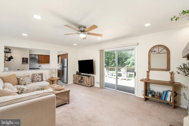 8 Crestwood Dr, Hamilton, NJ 08690 - living area featuring a ceiling fan, light carpet, recessed lighting, and baseboards